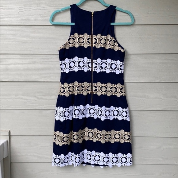 Lilly Pulitzer Navy & Gold Embroidered Lace Shift Dress Size 0 Excellent Cond. - Picture 11 of 16